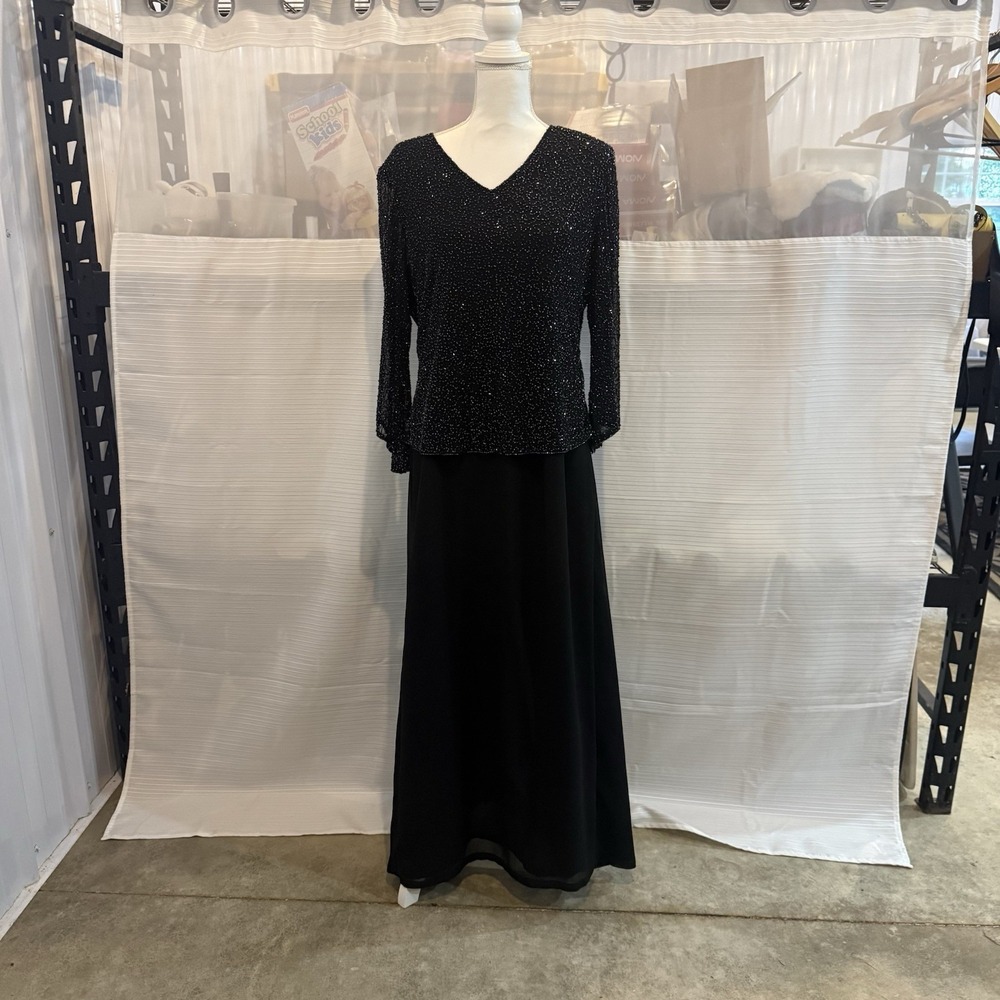 JKARA 14W Black Beaded Popover Formal Gown Maxi Dress‎ Mother of Bride